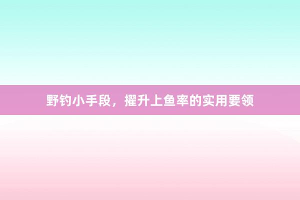 野钓小手段，擢升上鱼率的实用要领